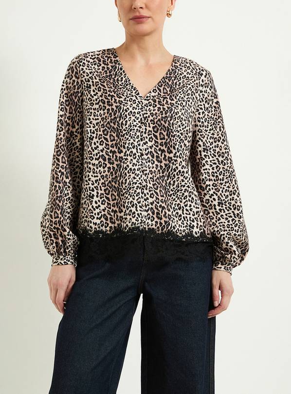WALLIS Leopard Button Down Lace Trim Shirt 14